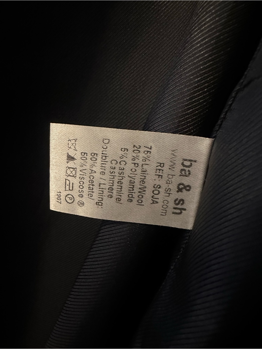 ba&sh Wool Navy Open-Front Collar Coat - Picture 3 of 4
